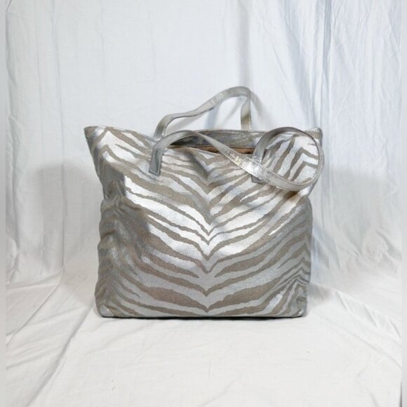 Michael Kors XL Metallic Silver Canvas Zebra Tote Bag - Picture 8 of 8